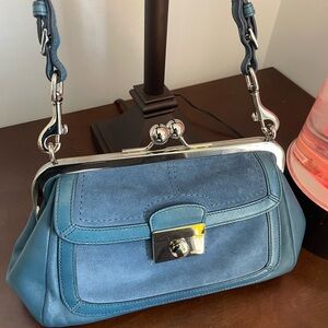 Coach Y2K Vintage Blue Leather & Suede Shoulder Bag Limited Edition